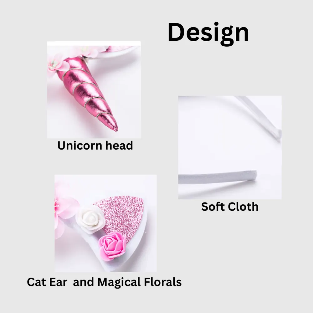 Floral unicorn party headbands in five colors